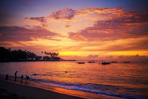Senggigi sunrise on main beach in Lombok
