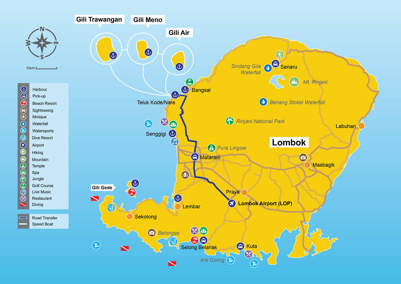 Lombok Airport to Gili map